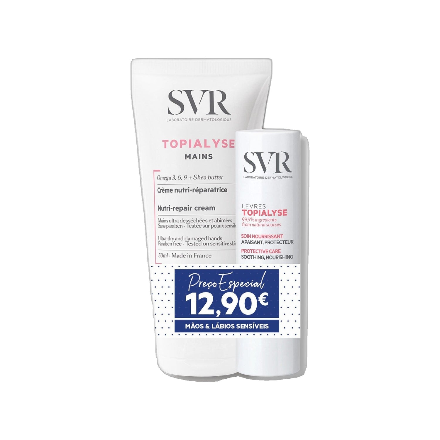 SVR Topialys Creme Mãos 50 ml x2 + Oferta Stick Labial 4 g