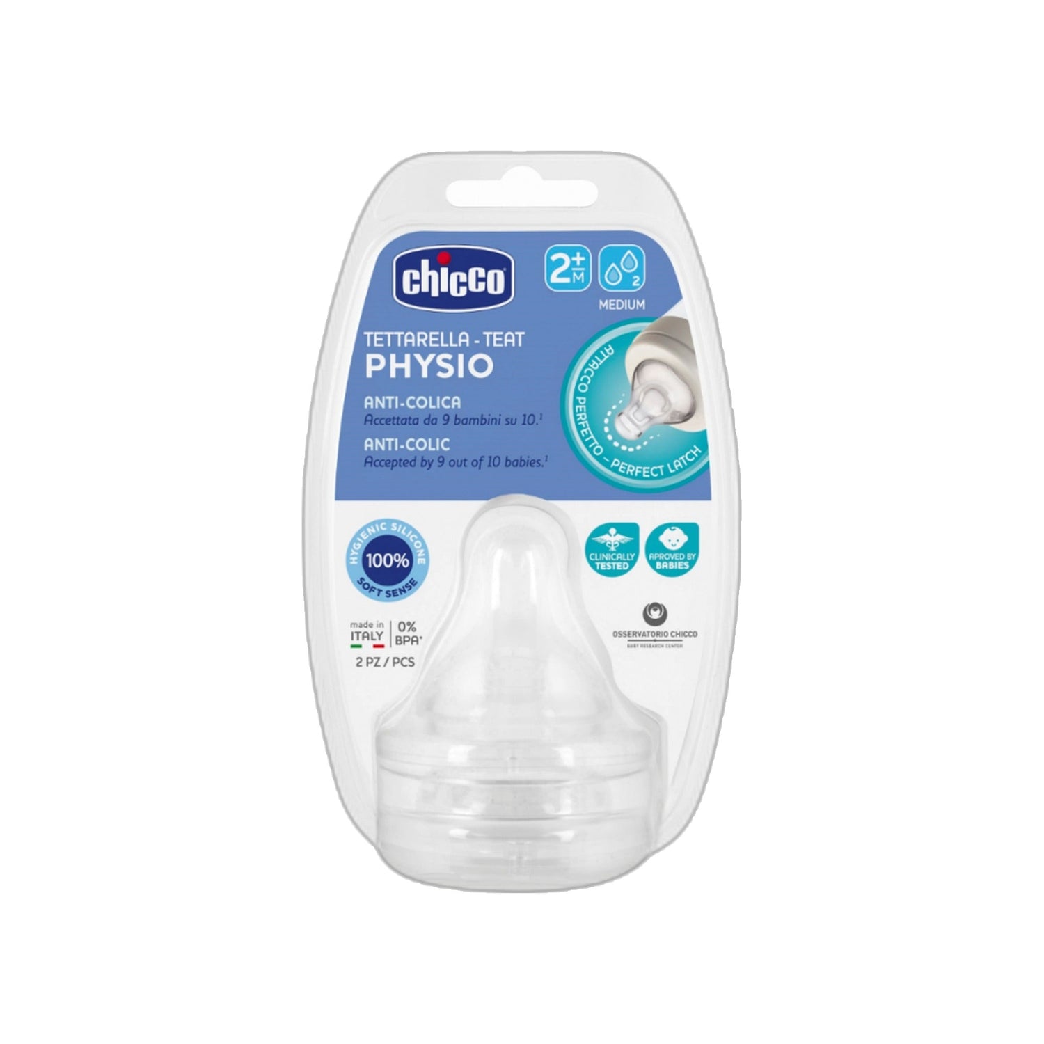 Chicco Tetina Silicone 2M+ Médio 2 Unidades