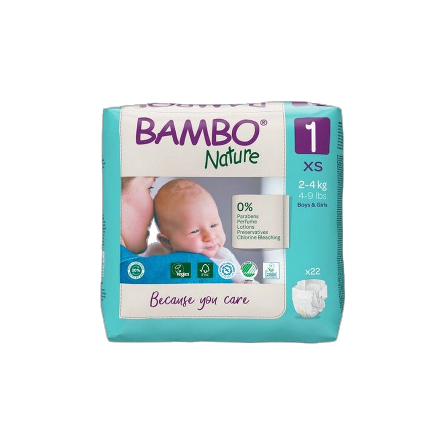 Bambo Nature Fraldas Tamanho 1-XS 2-4 kg 22 Unidades