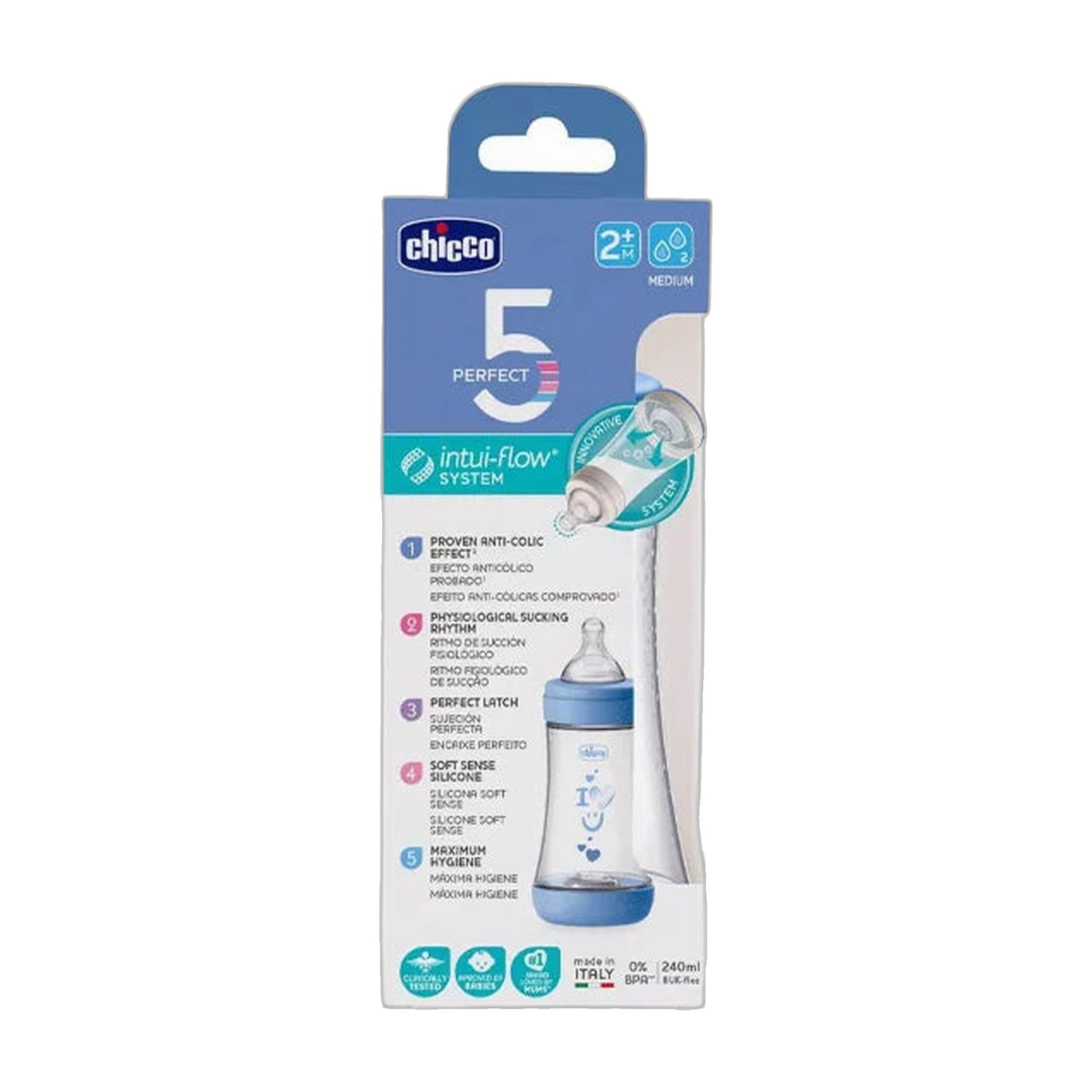 Chicco Biberão Perfect5 Azul 240 ml Silicone