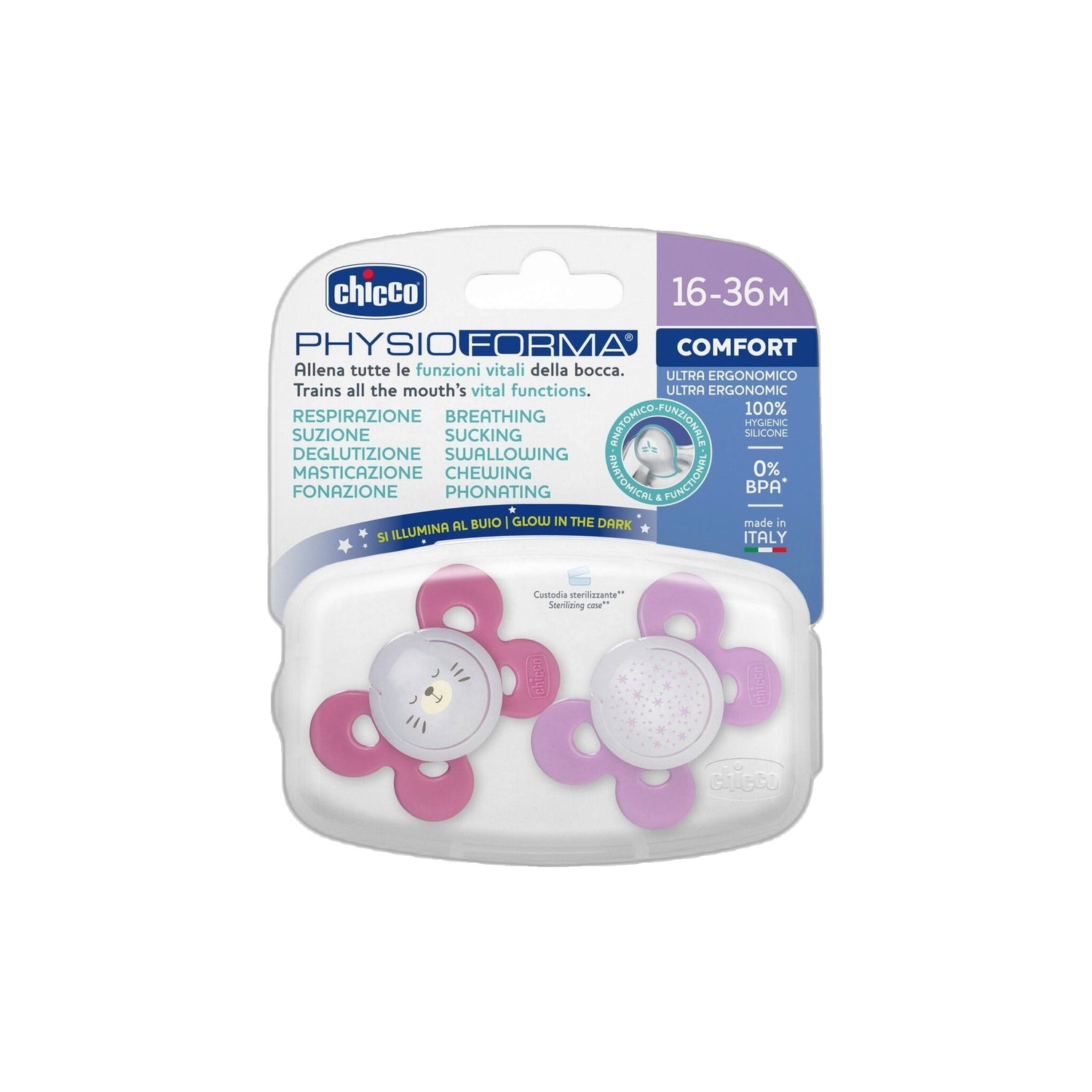 Chicco Chupeta Physio Comfort Night Girl 16-36 Meses x2