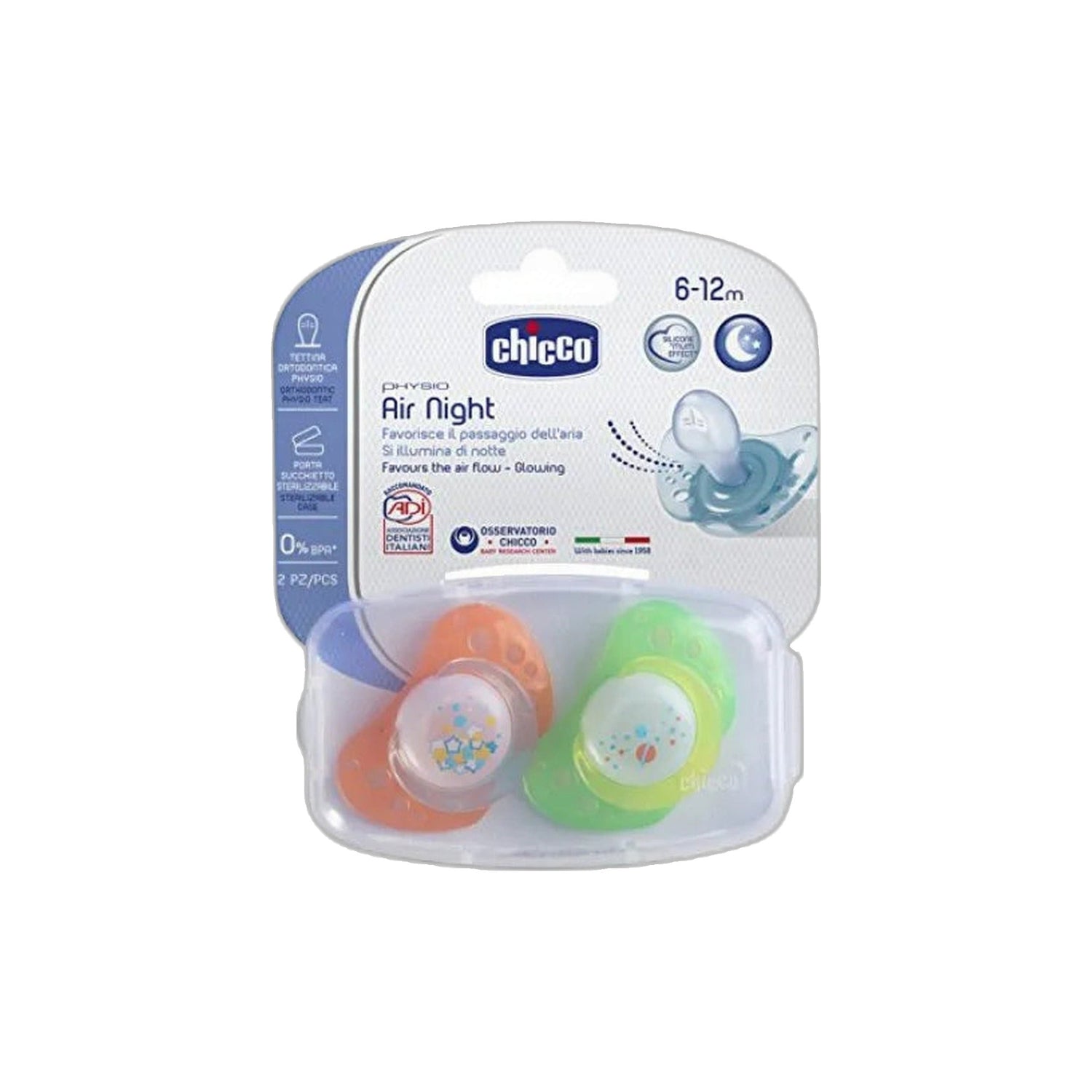 Chicco Chupeta Physi Air Lum Silicone 6-12 Meses x2