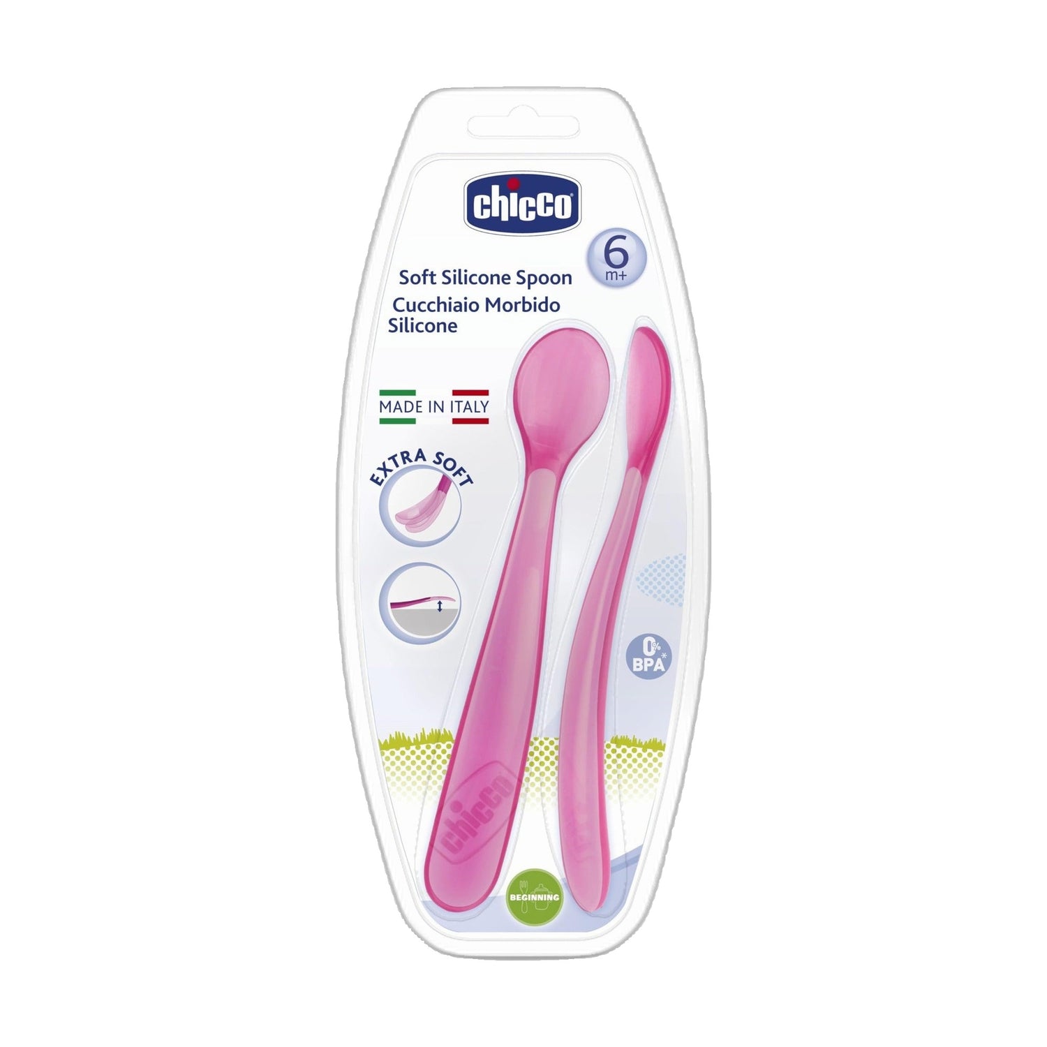 Chicco Colher Silicone 6m+ Rosa 2 Unidades
