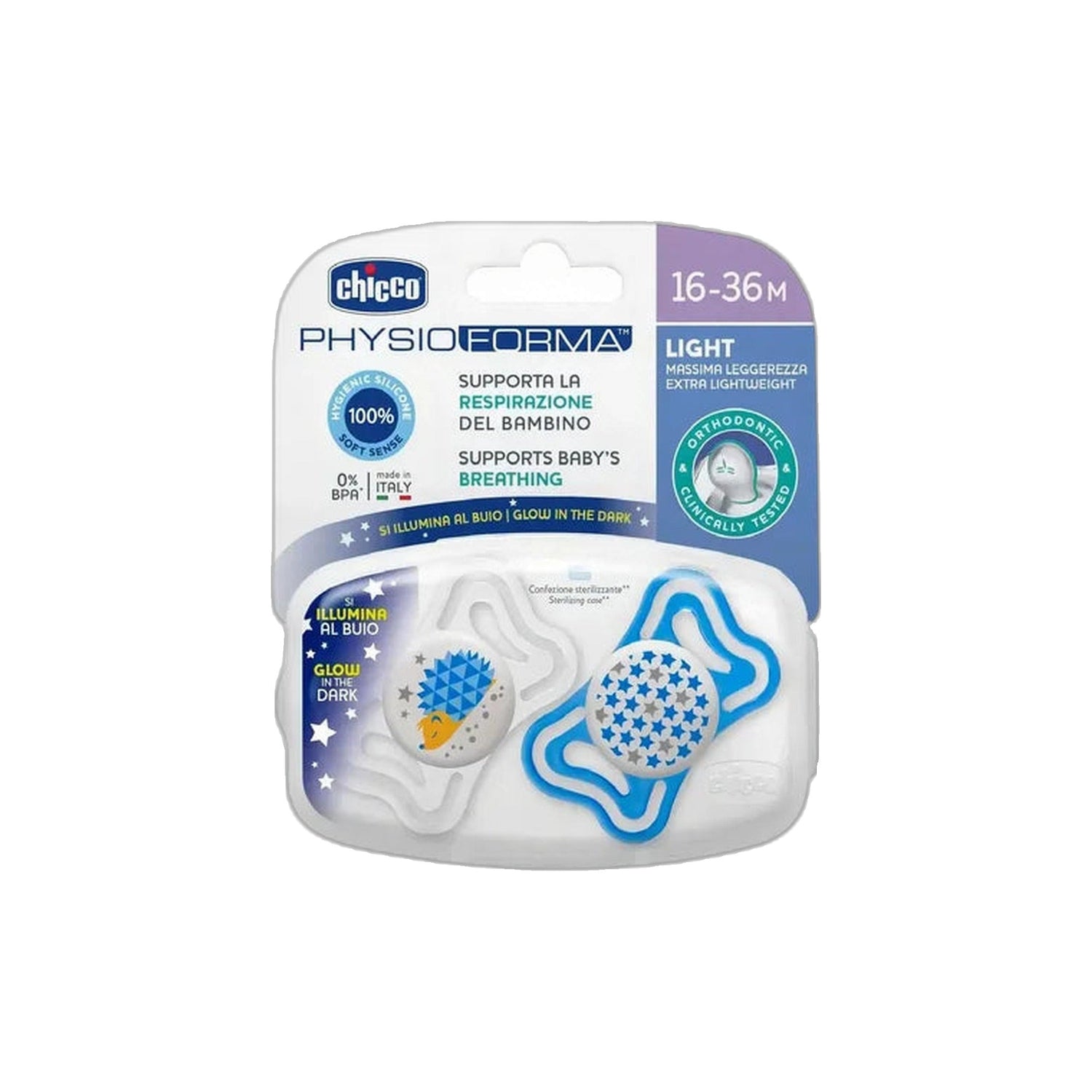 Chicco Chupeta Physio Leite Luminoso Silicone 16-36 Meses x2