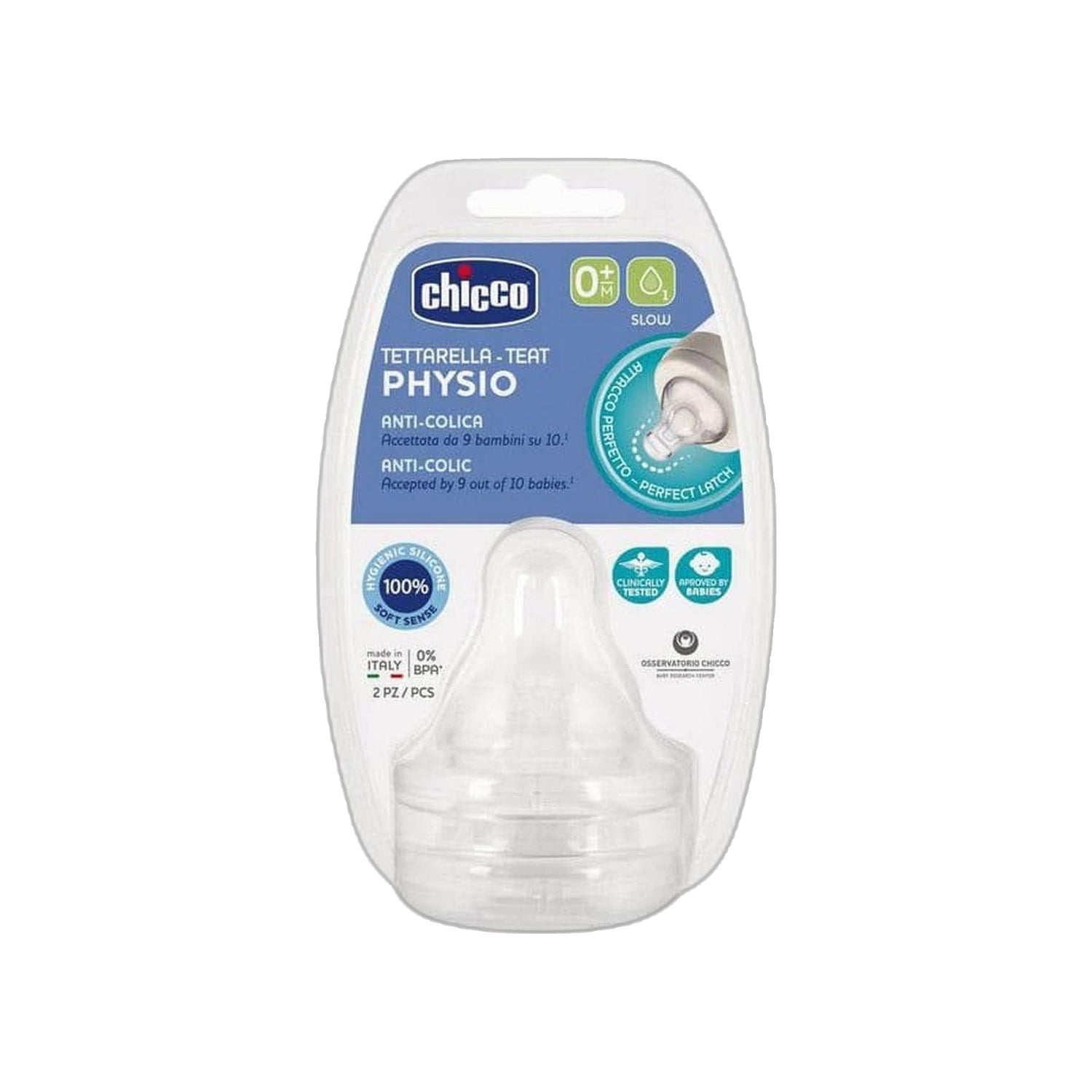Chicco Tetina Silicone 0M+ Fluxo Lento 2 Unidades