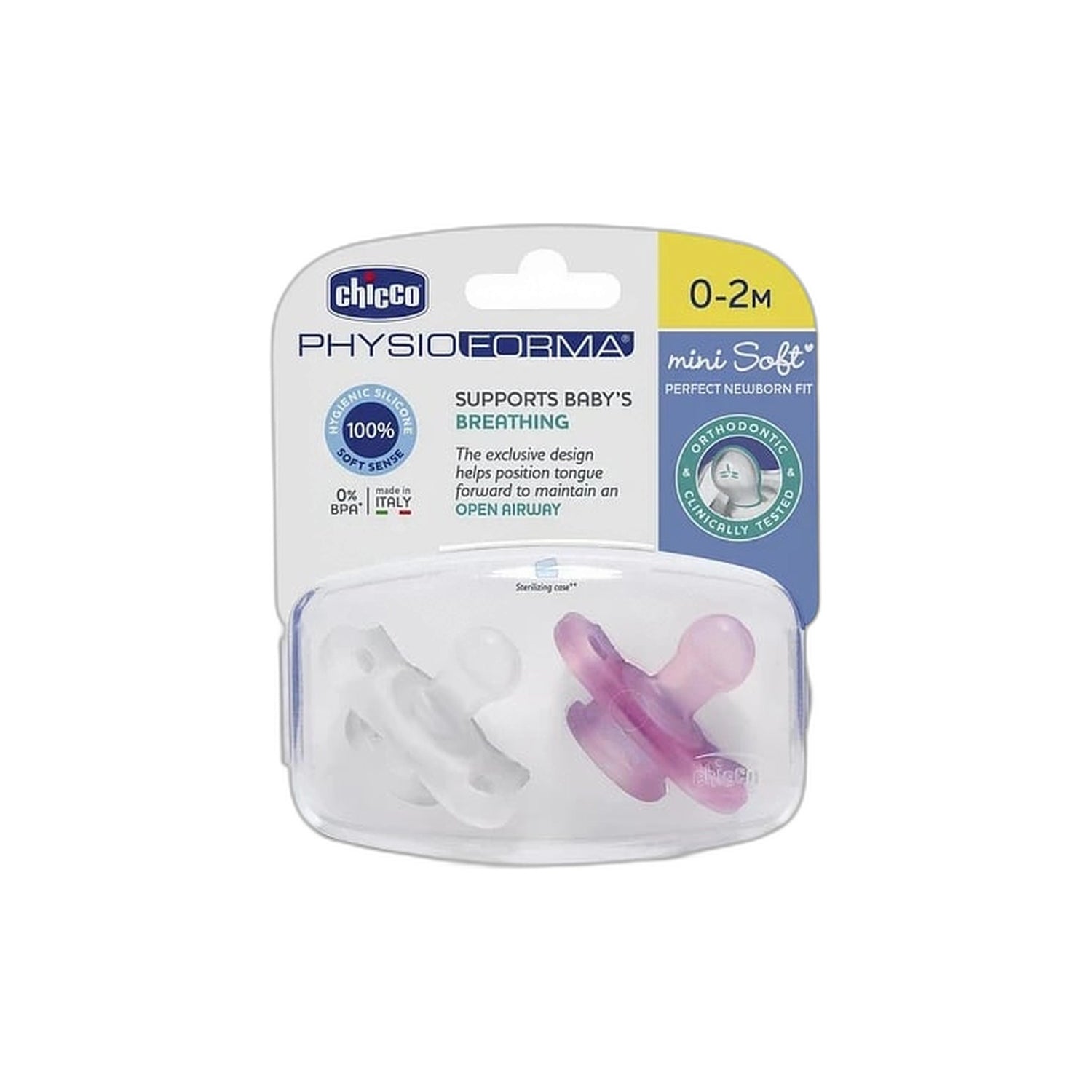 Chicco Chupeta Mini Soft Rosa 0-2 Meses 2 Unidades