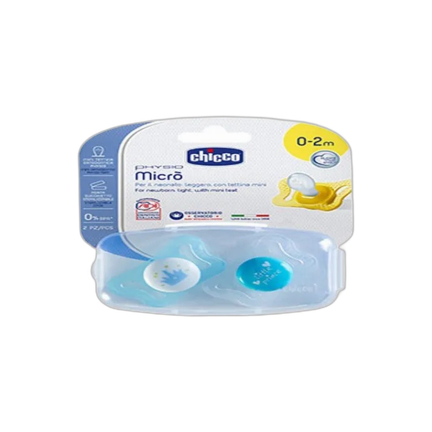 Chicco Chupeta Physio Micro Silicone Azul 0-2 Meses x2