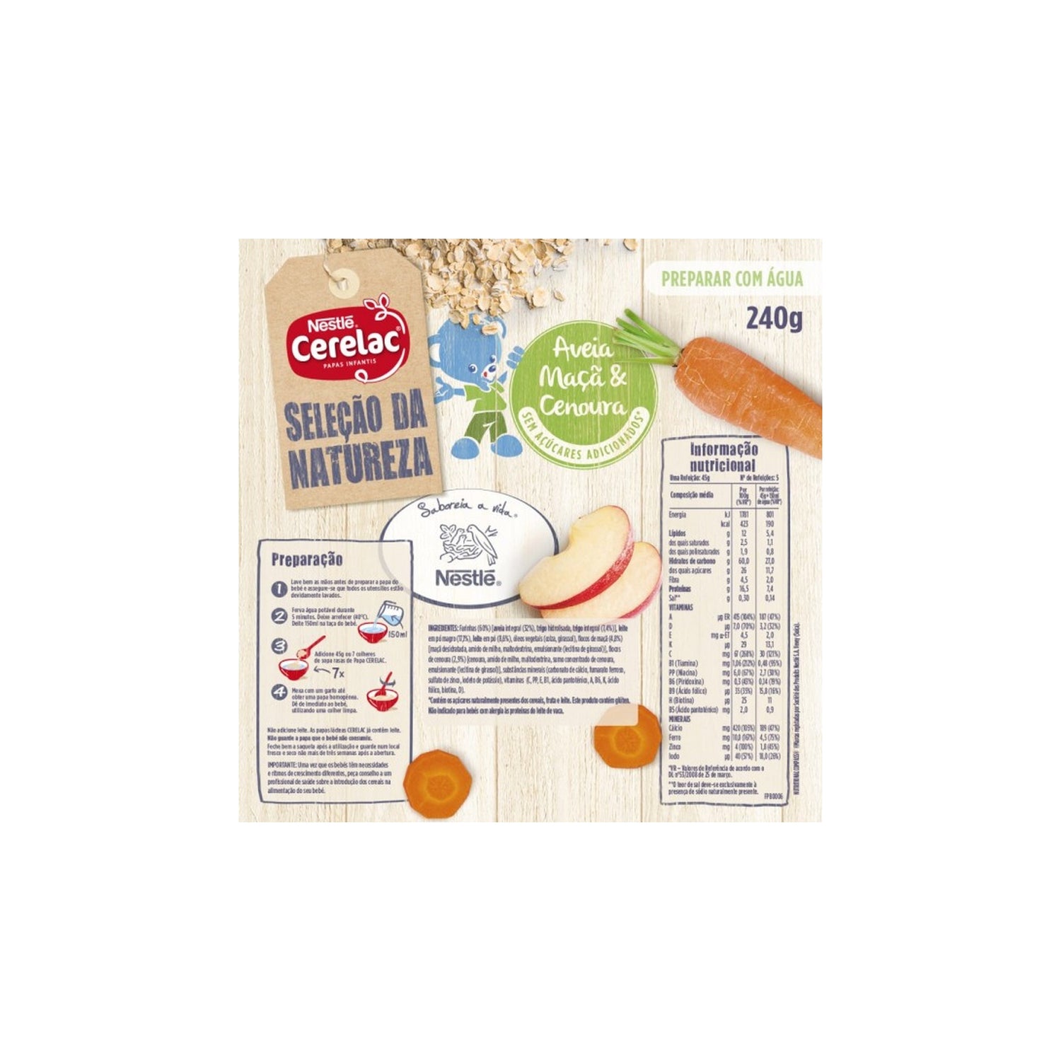Cerelac Sel Nat Papa Aveia/Maçã/Cenoura 240 g