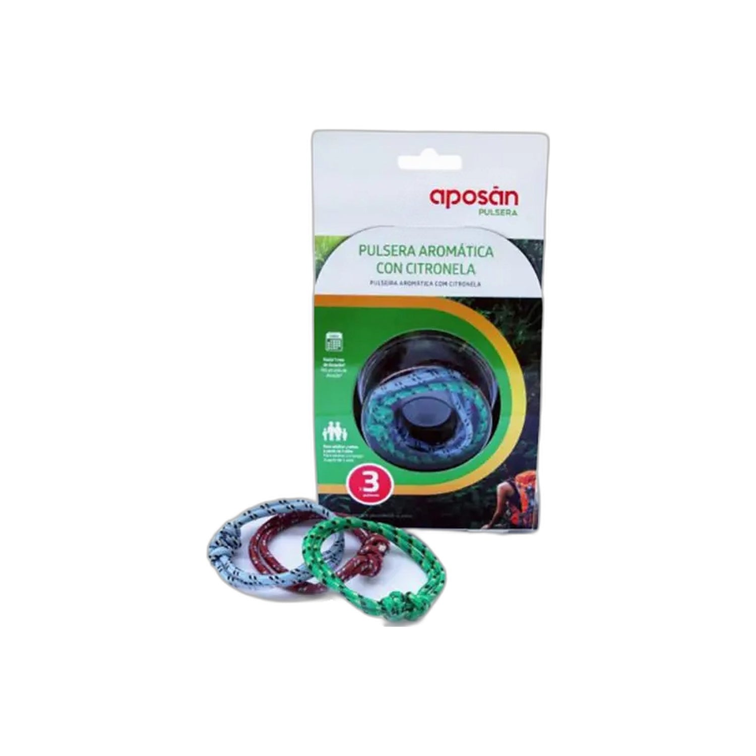 Aposán Pulseira Repelente Citronela Verde/Azul/Vermelho