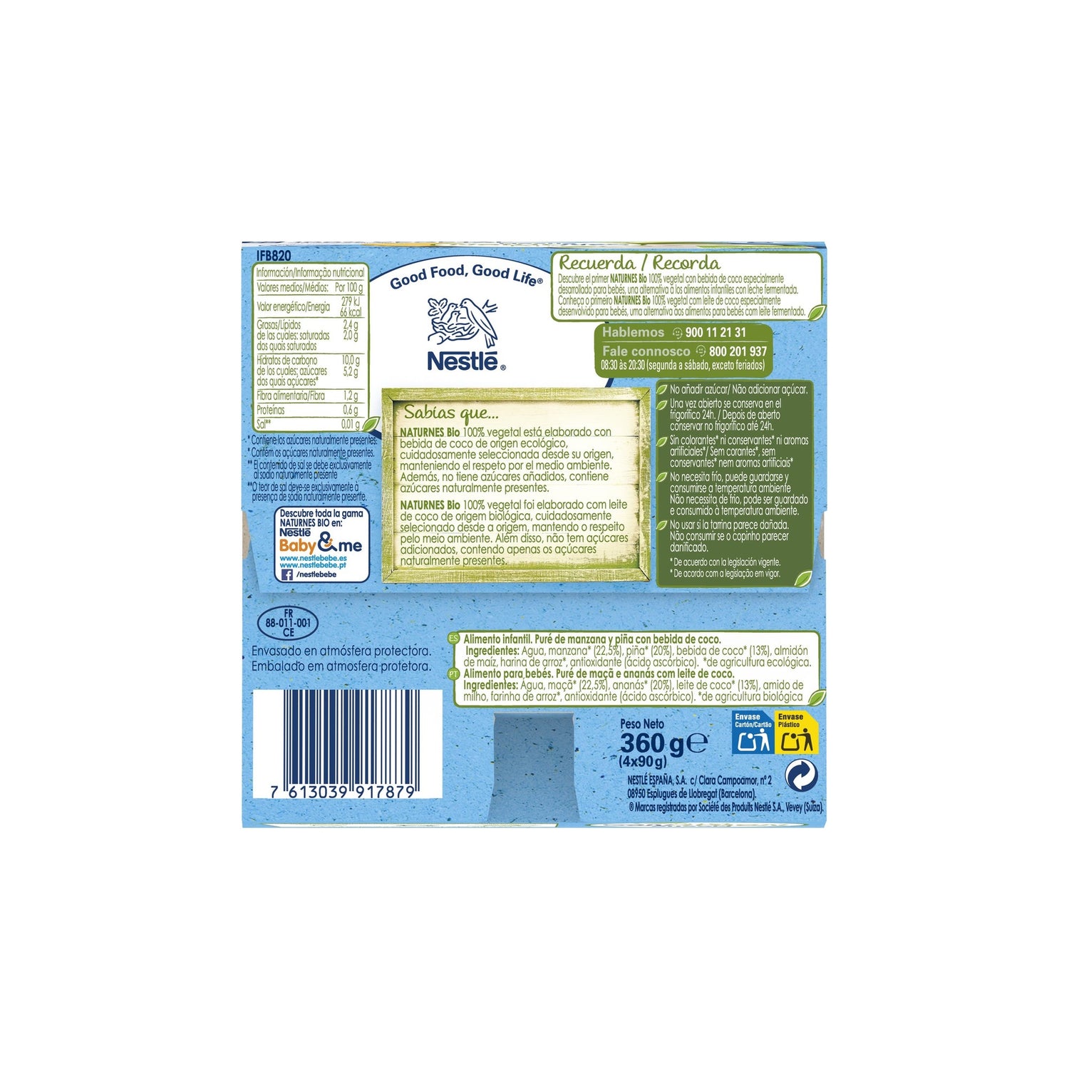 Nestlé Naturnes Bio Coco/Maca/Ananás 4x90 g